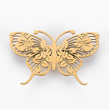 Butterfly Brooch, 201 Stainless Steel Insect Lapel Pin for Backpack Clothes, Nickel Free & Lead Free, Golden, 33x54.5x7mm, Pin: 0.7mm