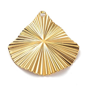 Ion Plating(IP) 304 Stainless Steel Pendants, Fan Charm, Real 18K Gold Plated, 31.5x30x2mm, Hole: 1.6mm