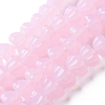 Handmade Lampwork Beads Strands, Pumpkin, Pink, 11~12x7~8mm, Hole: 1.6mm, about 60pcs/strand, 17.13 inch~18.70 inch(43.5~47.5cm)