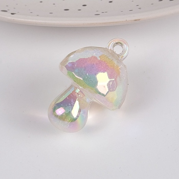 Bubble Style Transparent Acrylic Pendants, AB Color Plated, Mushroom, Clear, 35x24mm