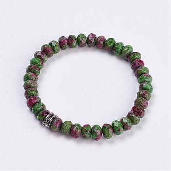 Natural Ruby in Zoisite Stretch Bracelets, with Alloy Bail Beads, 2-1/4 inch(56mm)