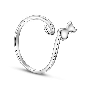 SHEGRACE Simple Elegant Rhodium Plated 925 Sterling Silver Ring, Cuff Rings, Open Rings, with Glazed Kitten, Platinum, 18mm