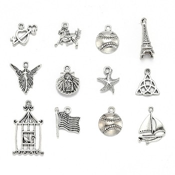Mixed Tibetan Style Alloy Pendants, Mixed Shapes, Antique Silver, 10~60x5~60mm, Hole: 1~9mm
