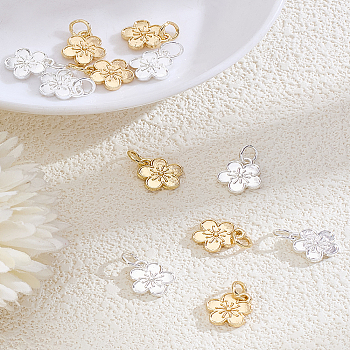12Pcs 2 Colors Rack Plating Alloy Charms, with Jump Rings, Long-Lasting Plated, Cadmium Free & Lead Free, Flower Charms, Golden & Silver, 12x10.5x3.5mm, Hole: 4mm, 6pcs/color