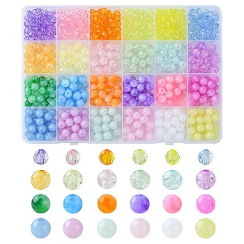 Mixed Styles Acrylic Beads, Round, Mixed Color, 6~8x5.5~8mm, Hole: 1.3~2mm, 810pcs/box