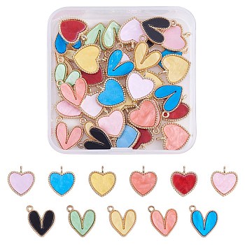 44Pcs 11 Style Acrylic Pendants, with Light Gold Plated Alloy Findings, Heart, Mixed Color, 18.5x16x3mm and 18x16x3mm, 4pcs/style
