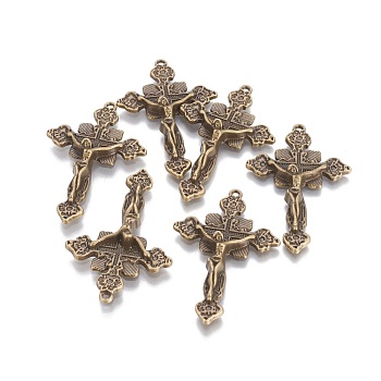 Tibetan Style Alloy Pendants, For Easter, Cadmium Free & Nickel Free & Lead Free, Crucifix Cross, Antique Bronze, 48x31x5mm, Hole: 2mm