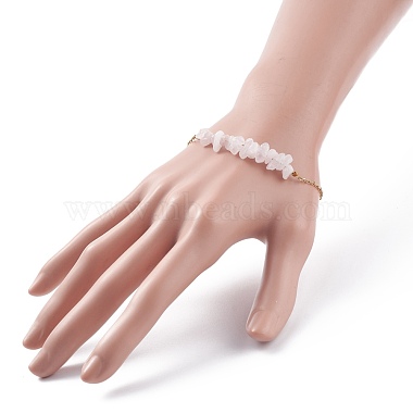2Pcs 2 Color Natural Rose Quartz Chip Beaded Link Bracelets Set with 304 Stainless Steel Cable Chains(BJEW-JB07914-06)-3