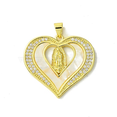 Real 18K Gold Plated Clear Heart Brass+Cubic Zirconia+Shell Pendants