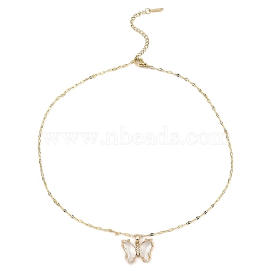 Butterfly Light Gold Brass Micro Pave Cubic Zirconia Pendant Necklaces(NJEW-E105-05KCG-01)-2