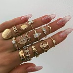 15Pcs Alloy & Rhinestone Finger Rings, Golden, Inner Diameter: 16~19mm(WG2E3D2-14)