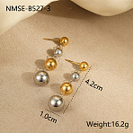 304 Stainless Steel Dangle Stud Earrings for Women, Round, Golden & Stainless Steel Color, 42x10mm(WGEA6C6-04)