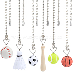 6Pcs 6 Styles PU Leather Charms Ceiling Fan Pull Chain Extenders, with Iron Ball Chains, Platinum, Mixed Shapes, 555~584mm, 1pc/style(HJEW-SP0001-76)