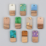 Resin & Walnut Wood Pendants, Rectangle, Mixed Style, Mixed Color, 21.5x10x3mm, Hole: 2mm(RESI-S389-044A)
