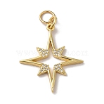 Rack Plating Brass Micro Pave Clear Cubic Zirconia Pendants, with Jump Ring, Long-Lasting Plated, Lead Free & Cadmium Free, Shining Star Charm, Real 18K Gold Plated, 27.5x23.5x1.5mm, Hole: 3mm(X-KK-F853-14G)