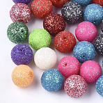Acrylic Beads, with Glitter Powder, Round, Mixed Color, 10mm, Hole: 1mm(OACR-T005-116-10mm)