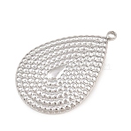 304 Stainless Steel Pendants, Teardrop with Beaded Edge Charms, Stainless Steel Color, 27x18x2mm, Hole: 1.6mm(STAS-Z203-04P)