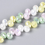 Electroplate Imitation Jade Glass Beads Strands, Teardrop, Top Drilled Beads, Faceted, Mixed Color, 10~11x7.5~8mm, Hole: 0.9~1mm, about 64pcs/strand, 15.55 inch(39.5cm)(EGLA-N025-01B-B01)