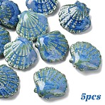 5Pcs Handmade Porcelain Beads, Fancy Antique Glazed Porcelain, Shell Shape, Cornflower Blue, 25~27x27~29.5x10.5~12mm, Hole: 2mm(PORC-YW0001-25D)