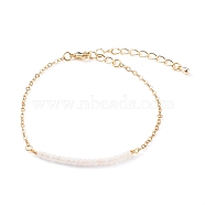 September Birthstone Natural Rose Quartz Beaded Bracelets, with Brass Cable Chains, Faceted Round, Golden, 7-1/4 inch(18.5cm)(BJEW-JB06092-09)