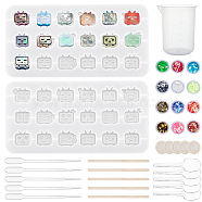 Olycraft DIY TV Facial Expression Silicone Molds Kits, with Birch Wooden Craft Ice Cream Sticks, Disposable Plastic Transfer Pipettes, Disposable Latex Finger Cots, White(DIY-OC0003-51)