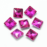 Pointed Back Glass Rhinestone Cabochons, Back Plated, Faceted, Square, Camellia, 10x10x5mm(RGLA-T027-10x10mm-10)
