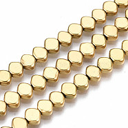 Electroplate Non-magnetic Synthetic Hematite Beads Strands, Rhombus, Real 18K Gold Plated, 5.5x4.5x2.5mm, Hole: 1mm, about 91~92pcs/strand, 15.75 inch~15.94 inch(40cm~40.5cm)(G-T114-92G)