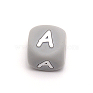 Silicone Alphabet Beads for Bracelet or Necklace Making, Letter Style, Gray Cube, Letter.A, 12x12x12mm, Hole: 3mm(SIL-TAC001-01A-A)
