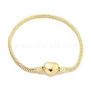 3MM Brass European Style Round Snake Chain Bracelets for Jewelry Making, with Heart Clasps, Real 18K Gold Plated, 7-1/4 inch(18.5cm)(BJEW-G703-01G)
