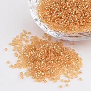 Pale Goldenrod 11/0 Grade A Round Transparent Glass Seed Beads, Silver Lined Round Hole, 2x1.5mm, Hole: 0.3mm, about 3300pcs/50g(X-SEED-Q007-F33)