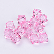 Transparent Acrylic Beads, Faceted, Cube, Pink, 14x14x12mm, Hole: 2mm, about 330pcs/500g(TACR-Q259-14mm-V03)