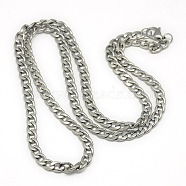 Trendy Men's 201 Stainless Steel Chain Curb Necklaces, with Lobster Claw Clasps, Stainless Steel Color, 23.62 inch(60cm)(NJEW-L043-40P)