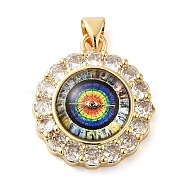 Real 18K Gold Plated Brass Pendants, with Glass and Acrylic, Flower, Colorful, 23.5x20x7mm, Hole: 5x3.5mm(KK-A198-17G)