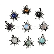 Natural & Synthetic Gemstone Pendants, Sun Charm, with Antique Silver Tone Alloy Findings, Mixed Dyed and Undyed, 32~33x32~32.5x8~8.5mm, Hole: 5x8mm(G-G860-02AS)