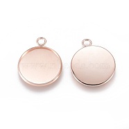 201 Stainless Steel Pendant Cabochon Settings, Plain Edge Bezel Cups, Flat Round, Rose Gold, Tray: 20mm, 27x22x2mm, Hole: 3mm(STAS-F191-14RG-G)