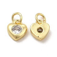 Brass Micro Pave Clear Cubic Zirconia Charms, with Jump Ring, Heart Charm, Real 18K Gold Plated, 9x7.5x3mm, Hole: 3.5mm(KK-E068-VB236)