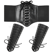 WADORN PU Leather Wide Elastic Corset Belts & Cuff Wristband Arm Guard, Jewelry Set for Women Girl, Black, 28 inch(71cm), 7-1/4 inch(18.3cm)(AJEW-WR0002-04)