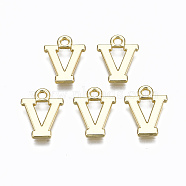 Alloy Charms, Cadmium Free & Nickel Free & Lead Free, Alphabet, Real 16K Gold Plated, Letter.V, 14x11x1mm, Hole: 1.6mm(PALLOY-Q441-025V-NR)