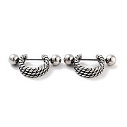 Textured 316 Surgical Stainless Steel Shield Barbell Hoop Earrings, Cartilage Earrings for Women, Antique Silver, 12x5mm(EJEW-Z050-57A-AS)