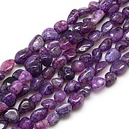 Nuggets Natural Crackle Agate Beads Strands, Dyed & Heated, Purple, 8~16x8~12x6~10mm, Hole: 1mm, about 30~40pcs/strand, 15~16 inch(G-P031-02)