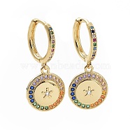Colorful Cubic Zirconia Star Dangle Hoop Earrings, Brass Jewelry for Women, Golden, 29.5mm, Pin: 1mm(EJEW-I280-04G)