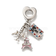 Rack Plating Alloy Crystal Rhinestone European Dangle Charms, Plane & Eiffel Tower & Passport Large Hole Charms with Colorful Enamel, Platinum, 30mm, Hole: 4.8mm(PALLOY-P307-21P)