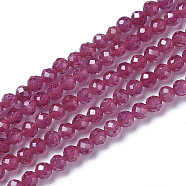 Lab Grown Red Corundum Beads Strands, Faceted, Round, 2~3x2~2.5mm, Hole: 0.2mm, about 181~210pcs/strand, 15.9~16.3 inch(40.4~41.5cm)(X-G-F596-11-2mm-1)