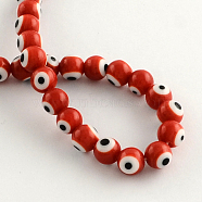 Round Handmade Evil Eye Lampwork Beads, Red, 6mm, Hole: 1mm, about 64pcs/strand, 14.1 inch(X-LAMP-R114-6mm-05)