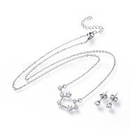 304 Stainless Steel Jewelry Sets, Brass Micro Pave Cubic Zirconia Pendant Necklaces and 304 Stainless Steel Stud Earrings, with Ear Nuts/Earring Back, Twelve Constellations, Clear, Sagittarius, 465x1.5mm(SJEW-F211-01E-P)