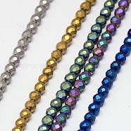 Electroplate Non-magnetic Synthetic Hematite Beads Strands, Faceted, Frosted, Round, Grade A, Mixed Color, 4mm, Hole: 1mm, about 100pcs/strand, 16 inch(G-J169C-4mm-M)