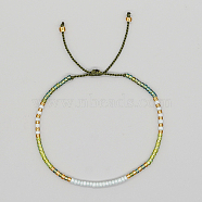 Glass Seed Braided Beaded Bracelets, Adjustable Bracelet, Dark Olive Green, 11 inch(28cm)(XC9959-11)