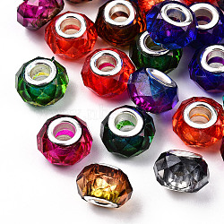 Transparent Resin European Beads, Imitation Crystal, Two-Tone Large Hole Beads, with Silver Tone Brass Double Cores, Faceted, Rondelle, Mixed Color, 14x8.5mm, Hole: 5mm(RPDL-T003-08)