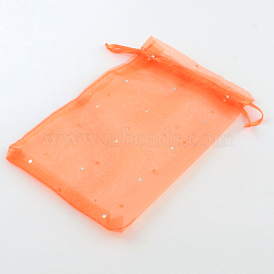 Presents Packages Organza Bags, with Sequins and Ribbons, Rectangle, Coral, 9x7cm(X-OP077Y-7)