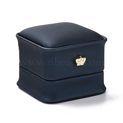 PU Leather Jewelry Box, with Resin Crown, for Ring Packaging Box, Square, Marine Blue, 5.9x5.9x5cm(CON-C012-03A)